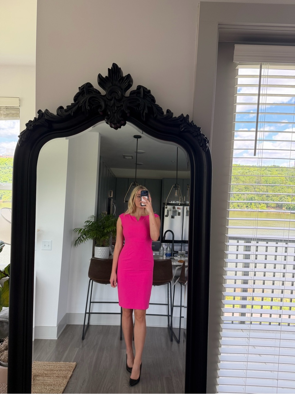 Kasper Bright Pink Cap-Sleeve Sheath Midi Dress - Picture 2 of 16